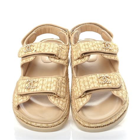 beige chanel dad sandals|chanel velcro dad sandals.